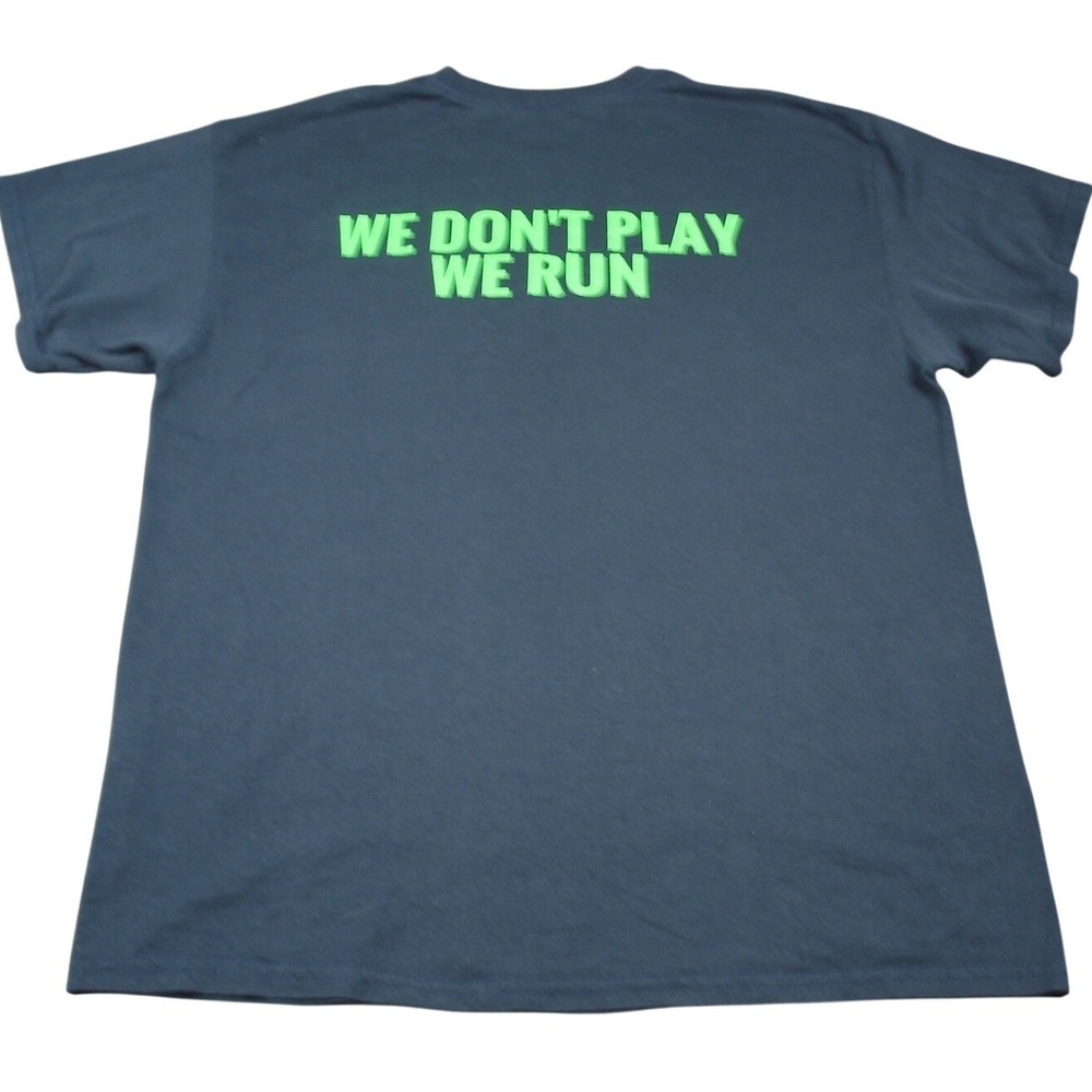 William Tennent Boys‎ Track T-Shirt Large Blue Neon Green We Don't Play We Run - Picture 2 of 7